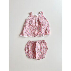 Baby Girl ZARA Pink Floral Cotton Poplin A-Line Top Bloomer Set, Size 6-12M